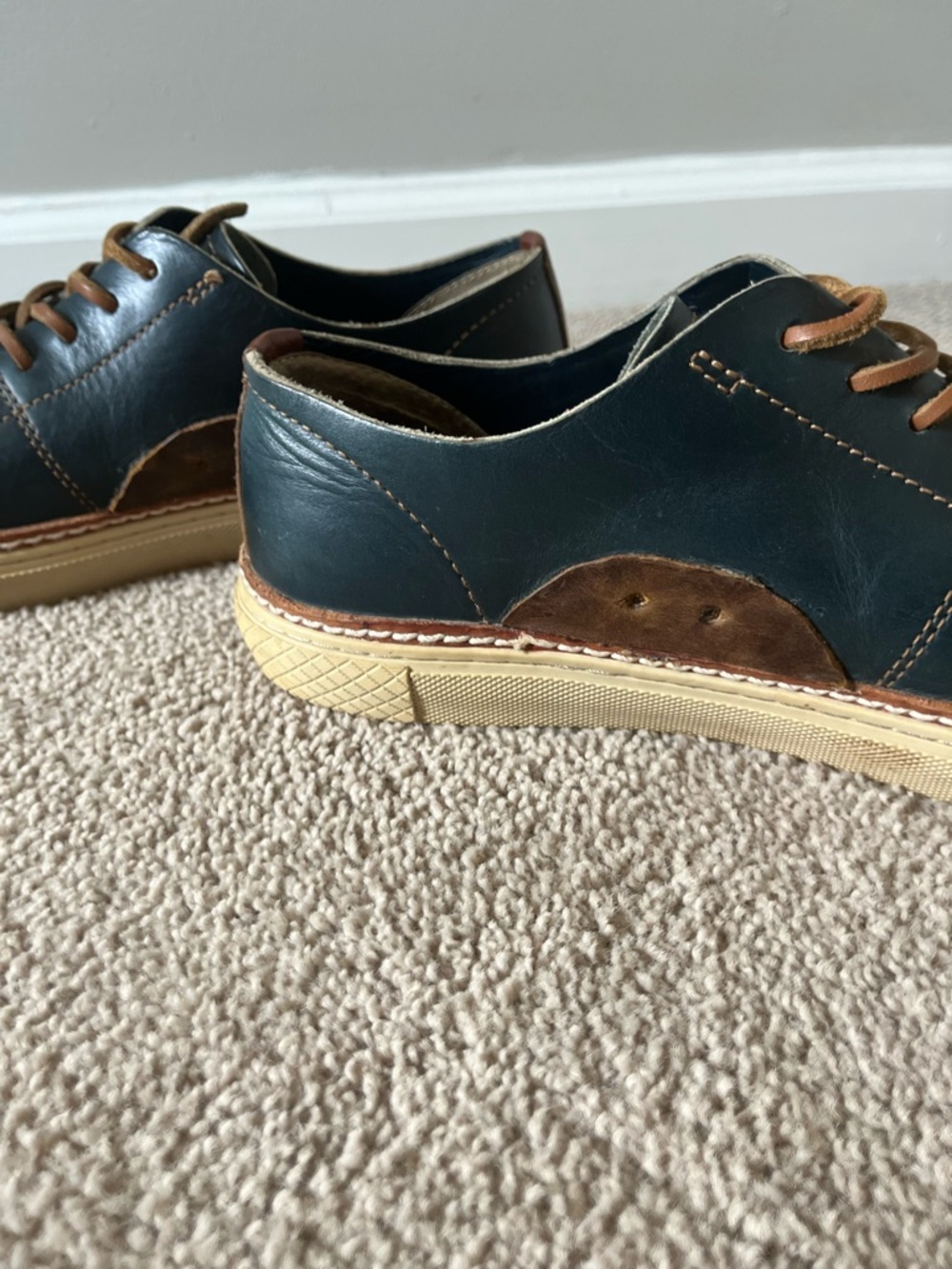 Frye Navy Leather Walker Oxfords with Brown Leather Laces - Picture 6 of 15